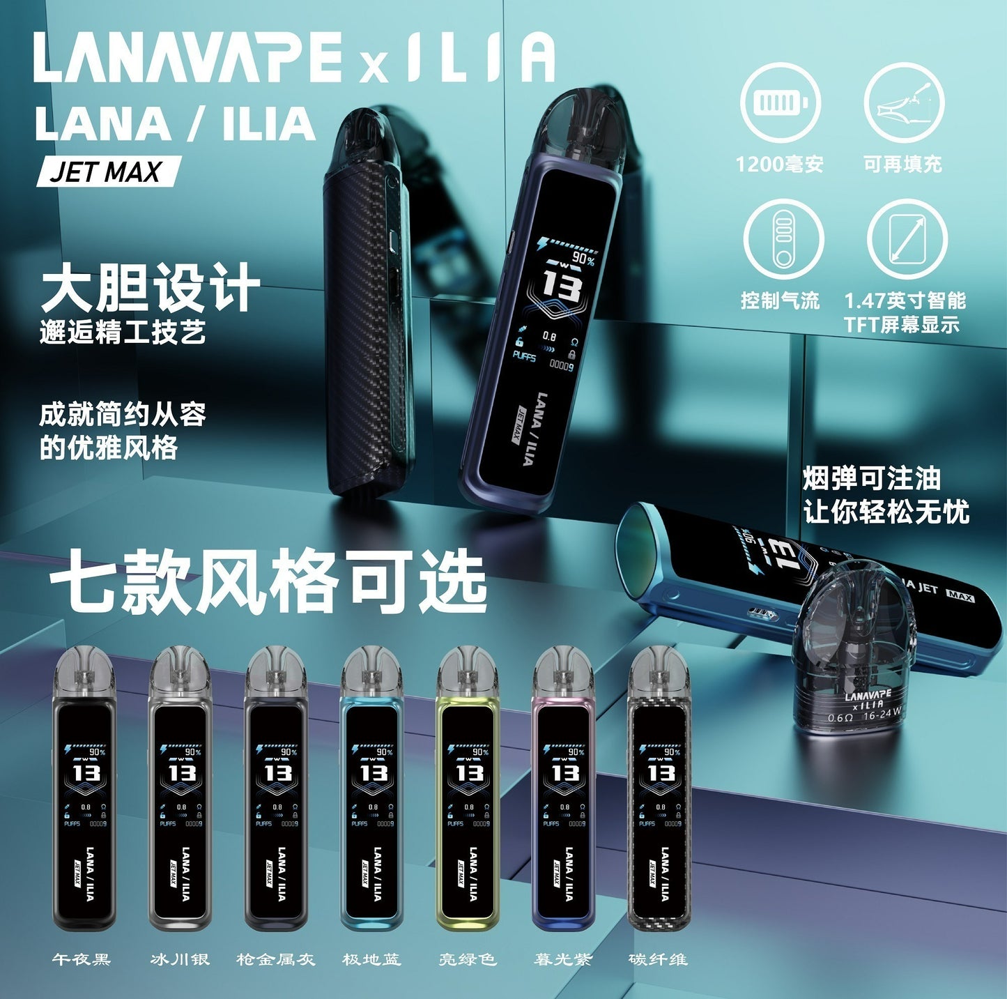 LANA/ILIA-JRT MAX套裝【註油式煙彈＋超長續航主機＋可控氣流大小＋液晶屏顯】